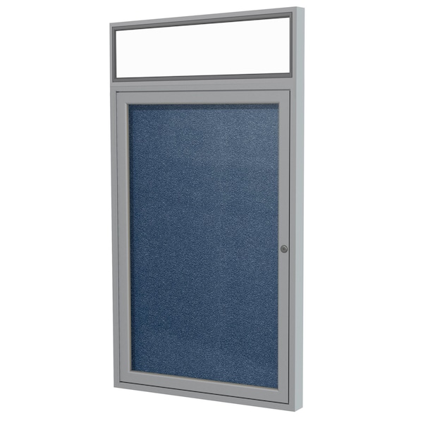Enclosed Bulletin Board, 1 Door, Vinyl, Hdlnr Frame, 3 ft H x 2 ft W, Navy